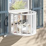 BlueWish Cat Window Box, Semicircular Adjustable Cat Window Perch, Wooden Window Catio Fits Vertical Window Frames 26" to 42" Wide, Sunbathing, Napping & Overlooking