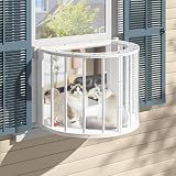 BlueWish Cat Window Box, Semicircular Adjustable Cat Window Perch, Wooden Window Catio Fits Vertical Window Frames 26" to 42" Wide, Sunbathing, Napping & Overlooking