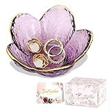 Purple Flower Jewelry Dish Glass Ring Dish Jewelry Tray Cute Vanity Organiser Room Decor Aesthetic Nightstand Bathroom Decor Trinket Dish Ring Holder Valentine's Friendship Birthday Gifts for Women