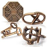GVKES Fun Metal Brain Teaser Puzzle Games - 4 Pcs Adults Mind Travel 3D Toys -Teens IQ Insight Challenge - Logic Educational Gift(with Storage Case and Instructions)