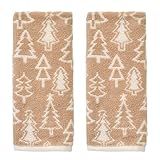 SKL Home Christmas/Winter Mod Tree 100% Cotton Premium 2-Piece Hand Towel Set, 450 GSM, Reversible Jacquard, Soft & Absorbent, Decorative for Bath/Kitchen/Bar, Tan