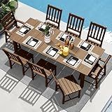 LOUNZY 9 Pieces Patio Dining Sets, Outdoor HDPE Furniture Set for 8 w/ 2" Hole Cut-Out Dining Table with 8 Patio Chairs(2 W/Armrest, 6 w/o Armrest), Brown