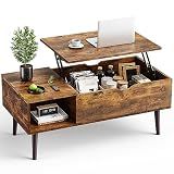 OLIXIS Wooden Coffee Table, Lift Top Coffee Table with Large Hidden Compartment and Ample Storage Shelf, Lift Tabletop Dining Table for Living Room, Home Small Space, Rustic