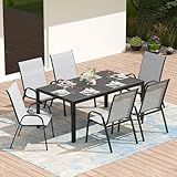 PIZZELLO 7-Piece Outdoor Dining Set Patio Dining Set for 6 Outdoor Table and Chairs All Weather Outdoor Patio Set w/Stackable Patio Chairs and HDPE Dining Table for Backyard, Garden and Poolside