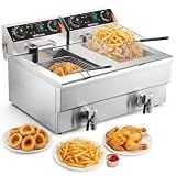 VEVOR Commercial Deep Fryer, Dual Tank 3000W Electric Countertop Fryer with Basket, 2 x 11.6Qt/11L Double Stainless Steel Oil Fryer with Drain, Time & Temp Control, for Kitchen Restaurant Use