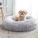 WESTERN HOME WH Calming Soft Round Dog & Cat Bed, Anti-Anxiety Donut Cuddler Warming Cozy Fluffy Faux Fur Plush Cushion Bed for Small Medium Dogs and Cats (20"/24"/27"/30"), Light Grey