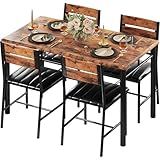 IRONCK Dining Table Set for 4, Wood Kitchen Table with Upholstered Chairs for Kitchen Room and Small Spaces, Rustic Brown