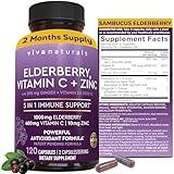 Viva Naturals Elderberry with Vitamin C and Zinc for Adults - 5 in 1 Sambucus Black Elderberry Capsules with Vitamin D3 5000 IU Immunity Supplement, Sambucus Elderberry Immune Support Supplement
