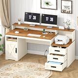 65" Farmhouse Computer Desk with Drawers and Printer Stand for Home Office