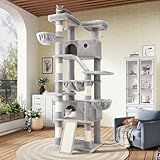 SHA CERLIN 81in Multi-Level Tall Cat Tree Tower for Indoor Kitties/Larger Cat Condo Furniture with Hammock/Cozy Pussycat Perches/Sisal Scratching Posts/Pet House/Wide Base/Grey