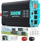 LANDERPOW 3000 Watt Pure Sine Wave Inverter 12V DC to 120V AC for RV, Truck, Solar, Home, Off-Grid, Power Inverter with 3 AC Outlet, 30W USB-C, 5V 3.1A USB, Hardwire Port, Remote Control, Surge 6000W