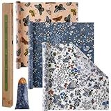 Moukeren 3 Rolls Beeswax Wraps for Food Assorted 13 x 40" Cut to Size Reusable Beeswax Food Wrap Organic Cotton Sustainable Wax Paper Wrappers Plastic Silicone Free for Bread Cheese(Butterfly)