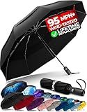 TUMELLA Strongest Windproof Travel Umbrella (Compact, Superior & Beautiful), Small, Wind-Tested, Light & Portable, Automatic Folding Rain Umbrella, Durable, Premium Grip, Fits Car & Backpack