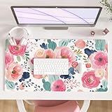 Colorful Star Large Mouse Pad, Pink Floral Desk Mat for Desktop, Women Girls Flowers PU Leather Waterproof Desk Pad, Computer PC Laptop Protector Gaming Mouse Pads for School Office Home 31.5" x 15.7"