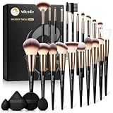 Makeup Brushes Set, Mlemle Professional 25 Pcs Makeup Kit, Include Powder Foundation Concealers Blush Eye shadows 21 Pcs Makeup Brushes and 2 Powder Puff, 2 Makeup Sponge(B02-CreamBlack)