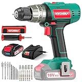Cordless Hammer Drill Driver 18V, HYCHIKA 400 In-lbs Torque Power Drill with Auxiliary Handle, 1/2” Metal Chuck, 2.0Ah Battery, 1H Fast Charger, 21+3 Clutch, LED Light for Drilling Wood Metal Wall