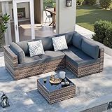 SUNLEI 5 Piece Patio Furniture Sets, Low Back All-Weather Rattan Sectional Sofa with Tea Table&Washable Couch Cushions, Patio Furniture Sets, Brown Rattan