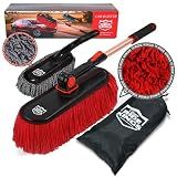RIDE KINGS Car Duster Exterior Scratch Free,Car Dust Brush with Extendable Telescoping Handle to Remove Dust Pollen,Duster for Car,Truck,RV and Motorcycle,Large Auto Mop Duster Head, Wax Cotton Hair