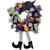 FGHB Halloween Wreaths for Front Door,24 Inch Witch Wreath with Hat Witches Legs Pumpkin, for Door,Porch,Window,Indoor and Outdoor Halloween Decoration