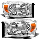 ADCARLIGHTS Headlight Assembly Pair for 2006-2008 Dodge Ram 1500 2006-2009 Dodge Ram 2500 3500 Clear Lens Chrome Housing Amber Reflector Left Right W/O Bulbs