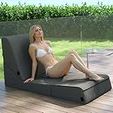 jela Outdoor Chaise Lounge, Waterproof Folding Sofa Bed Lounge Chair, UV Resistant Folding Lounge Chair with Machine Washable Cover, Soft Foam Patio Chairs Pool Lounge Chairs (Darkgrey)