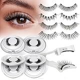 QUEWEL 4 Pairs Magnetic Eyelashes Natural Look, Reusable Magnetic Eyelashes with Applicator, No Glue Needed Lash Clusters Kit, Easy to Wear and Remove(4 Pairs-A02)