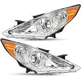 JSBOYAT Headlight Assembly Compatible with 2011-2014 Hyundai Sonata 4 Door Sedan w/Projector Halogen, Not Fit for Hybrid Models, Chrome Housing with Amber Reflector