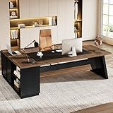 Tribesigns 78" L-Shaped Executive Desk, Large Modern Office Desk with Drawers and File Cabinet, Business Furniture with Storage Shelves, Big Computer Desk for Home Office (Light Walnut + Black)