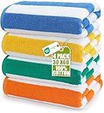 Utopia Towels Pack of 4 Cabana Beach Towels, Oversized 30 x 60 Inches Cotton Beach Towel Set, Smooth Ring Spun Texture for Pool and Swim Days, Modern Striped Design Bath Towels