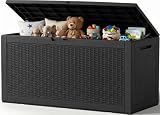 Outdoor Storage Box, 160 Gallon Waterproof Resin Deck Box with Support Rod