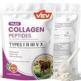 VEV Multi Collagen Peptides Powder, 16 oz (41 Servings) – Type I, II, III, V, X, Hydrolyzed Collagen, Hyaluronic Acid Powder, Biotin, Vitamin C, Supports Skin, Unflavored, Dissolves Easily