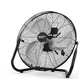 Comfort Zone Cradle Floor Fan, Electric, High-Velocity,180 Degree Adjustable Tilt, 18 inch, 3 Speed, Carry Handle, Rubber Feet, Metal, Airflow 19.36 ft/sec, Ideal for Garage or Workshop, CZHV18BK
