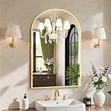 Sweetcrispy 20"x30" Arched Gold Bathroom Mirrors for Wall, Bathroom Mirrors for Over Sink, Metal Framed with HD Shatter-Proof Glass for Entryway, Living Room, Bedroom