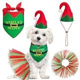 SCENEREAL Christmas Dog Bandana Dress with Hat Set, Pet Santa Costume for Small Medium Sized Dogs, Cute Tutu Skirt Outfit for Party Halloween