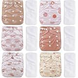 CoolaPeach 12 Set Reusable Adjustable Cloth Diapers for Newborn to 0-3 Years,One Size Washable Pocket Nappy Covers for Baby Girl and Boy,6 Pack Cloth Diapers+6pcs Microfiber Inserts(Pink)