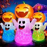 zukakii 5FT Halloween Inflatables Pumpkin Ghost Built-in 3-Pattern Colorful Flashing Light, Cute Halloween Blow Up Yard Decorations for Indoor Outdoor Home/Holiday/Party/Yard/Lawn (1PCS)