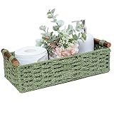 Round Paper Rope Storage Basket Wicker Baskets for Organizing with Handle Decorative Storage Bins for Countertop Toilet Paper Basket for Toilet Tank Top Small Baskets , Green