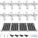 Solar Panel Mounting Bracket Kit, 10Pcs Upgraded Longer Stronger 6 inch Rails Solar Panel Mount for 1-4pcs Thickness 1.4” Solar Panels, w/ Water Drain Clips for Shingle,Slate,Metal and Tin roof