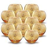 Volens Round Gold Votive Candle Holders, Mercury Glass Candle Holder Set of 12, Thanksgiving Decorations for Home