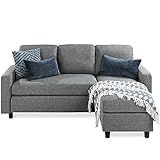 Best Choice Products Upholstered Sectional Sofa for Home, Apartment, Dorm, Bonus Room, Compact Spaces w/Chaise Lounge, 3-Seat, L-Shape Design, Reversible Ottoman Bench, 680lb Capacity - Gray