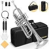 CAHAYA Bb Trumpet Instrument Trompeta: Nickel Student Trumpet with Hard Case 7C Mouthpiece Gloves Standard Trumpets for Beginners or Advanced Students Silver
