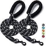 2 Pack Dog Leash, 4/5//6 FT Heavy Duty Nylon Rope Pet Leashes with Comfortable Padded Handle, Reflective Dog Leashes for Small Medium and Large Dogs (5FT-1/2,Black/Black)