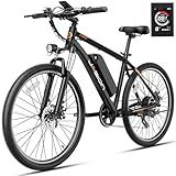 Jasion EB5 Electric Bike for Adults with Peak 1000W Brushless Motor, 40Miles 20MPH Commuting Electric Mountain Bike with 360Wh Removable Battery, 7-Speed, 26" Tires and Front Fork Suspension