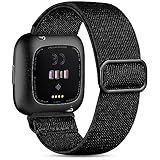 Witzon Compatible with Fitbit Versa/Lite/Fitbit Versa 2 Bands for Women Men, Adjustable Strechy Solo Loop Replacement Wristband Elastic Bands for Versa 2 Smart Watch, Black