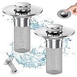 Bathroom Sink Drain Strainer, Pop Up Sink Drain Filter with Removable Stainless Steel Filter Basket Hair Catcher, Bathroom Sink Drain Stopper, for Us Bathroom Sink Stopper Replacement (2pcs)
