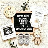 Pregnancy Announcement, Baby Announcement Ideas Set Include Felt Letter Board, Baby Onesie, Booties, Photo Frame, Wooden Sign and Bear Plush, Pregnancy Announcement Photo Props Coming Soon Baby Announcement
