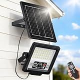60W Solar Flood Light Outdoor Waterproof, 7000LM 6500K Motion Sensor LED Street Light, Dusk to Dawn Solar-Powered Lamp with Remote, Split Type Security Lighting with 13FT Cable for Parking Lot Yard