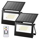 Solar Motion Lights Outdoor , IP66 Security Flood Light Outdoor Waterproof, Dual Color Temperature 3-Mode Lighting Wall Spotlight with Remote Control, Solar Floodlights for Patio Garden Garage, 2 Pack