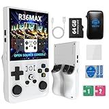 ﻿R36MAX 4000mAh Portable Rechargeable Handheld Retro Game Console,Comfort Non-Slip Handheld Standing Retro Game Console with 64G TF Car,4.0-inch Screen,for Office,White