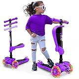Hurtle 3 Wheeled Scooter for Kids - 2-in-1 Sit/Stand Child Toddlers Toy Kick Scooters with Flip-out Seat, Adjustable Height, Wide Deck, Flashing Wheel Lights, For Boys/Girls 1 Year Old+